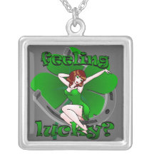 Pin Up Girl Necklace Lucky Charm Irish Redhead