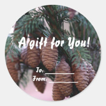 pine cone christmas gift tag round sticker