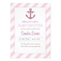 Pink Ahoy Anchor Baby Shower Invitation
