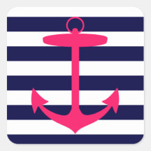 Pink Anchor Silhouette Square Sticker