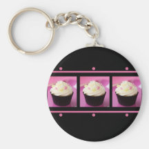 Pink and Black Cupcake Business Products Keychains