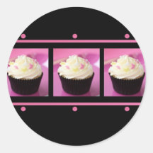Pink and Black Cupcake Business Products Round Stickers