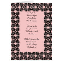 Pink and black damask Be my bridesmaid card