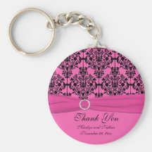 Pink and Black Damask Keychain