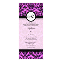 Pink and Black Damask Monogram Wedding Invitation