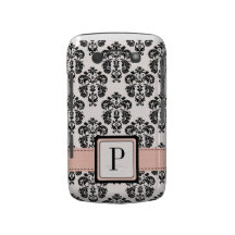 Pink and Black Damask Monogrammed Blackberry Bold Blackberry Cases