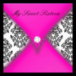 Pink and Black Damask Sweet Sixteen invitations