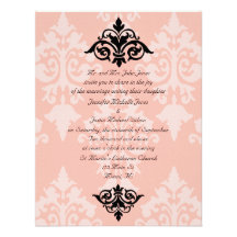 Pink and Black Damask Wedding Invitation