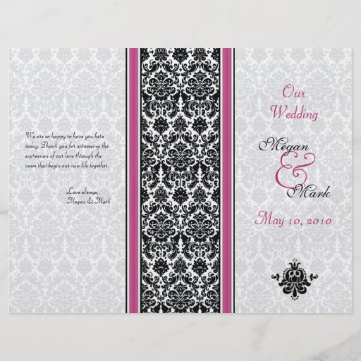 Pink and Black Damask Wedding Program Personalized Flyer