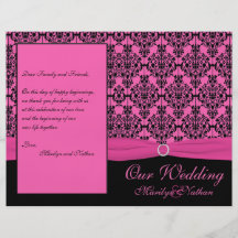 Pink and Black Damask Wedding Program Flyer Design