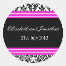 Pink and Black Damask Wedding Sticker