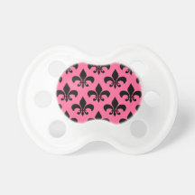 Pink and Black Fleur de Lis Pacifier