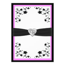 Pink and Black Floral Monogram Invitation