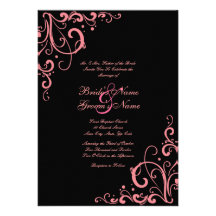 Pink and Black Flourish Wedding Invitation