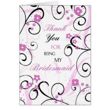 Pink and Black Flower Thank You Bridesmaid Card