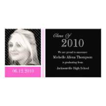 Pink and Black Graduation Announcement Photo Cards