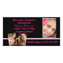 Pink and Black Graduation Invite Photo Card Template