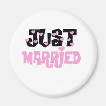 Pink and Black Hearts Just Married Fridge Magnet
