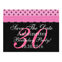 Pink and Black Lace Save the Date Birthday V102 Postcard