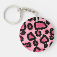 Pink and Black Leopard Print Pattern. Round Acrylic Key Chain
