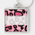 Pink and Black Leopard Print Pattern. Keychains