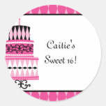 Pink and Black Party Cake Round Sticker