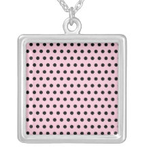 Pink and Black Polka Dot Pattern. Spotty. Necklace