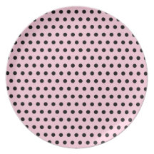 Pink and Black Polka Dot Pattern. Spotty. Plate