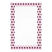 Pink and Black Polka Dot Pattern. Spotty. Personalized Stationery