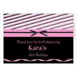 Pink and Black Striped with Bows Invitation Greeting Card