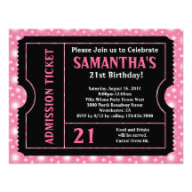 Pink and Black Ticket Invitation, Any Age