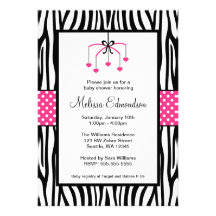 Pink and Black Zebra Heart Mobile Baby Shower Personalised Announcements
