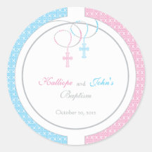Pink and Blue Baptism Favour Sticker