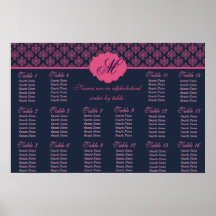 Pink and Blue Damask Monogram Seating Chart Posters