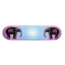 Pink And Blue Elephant Skateboard