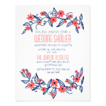 Pink and Blue Floral Banners Wedding Shower Custom Announcements