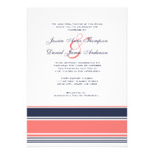 Pink and Blue Modern Stripes Wedding Invitation