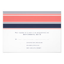 Pink and Blue Modern Stripes Wedding RSVP Personalised Announcements