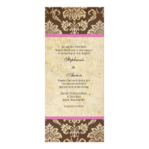 Pink and Brown Damask Wedding Invitation