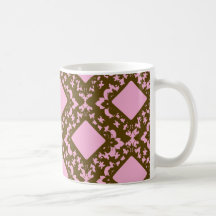 pink and brown diamond chic damask coffee mugs