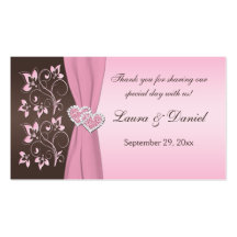 Pink and Brown Floral, Hearts Wedding Favour Tag Business Card Template