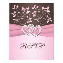 Pink and Brown Floral Joined Hearts RSVP Card Custom Invitations