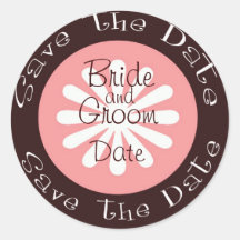 Pink and Brown "save the date" Wedding Sticker