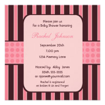 Pink and Brown Stripe Baby Shower Invitation
