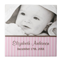 Pink and Brown Stripes Baby Photo Keepsake Tiles