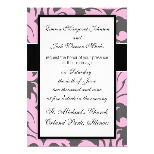 pink and deep grey large damask announcements