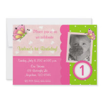 Pink and Green Butterfly Girls Birthday Invitation