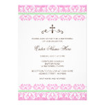 Pink and green damask baptism/christening invite