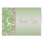 Pink and Green Damask Thank You Card