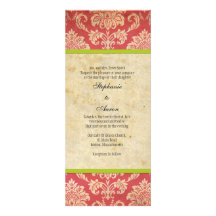 Pink and Green Damask Wedding Invitation